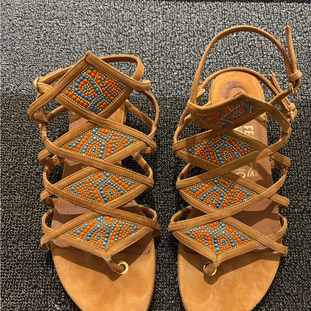 Authentic Ferragamo Brown Beaded Women's Sandals